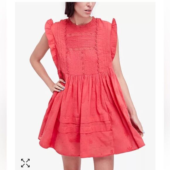 Free People Nobody Like You Cotton Peasant Dress w/ Pockets Coral Size Medium - Picture 1 of 14
